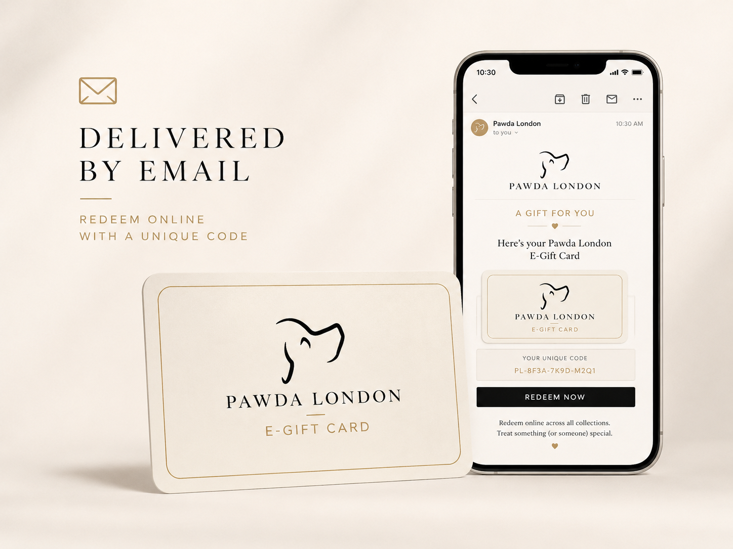 Pawda London digital gift card for luxury dog accessories